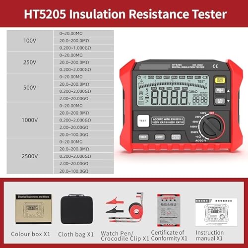 HT2302 4,7 Zoll großes LCD-Digital-Widerstandsmessgerät RCD/Loop-Tester 1000 Datenspeicher 0~440 V Leckageschalter-Tester(HT5205) von YVAAASIYC