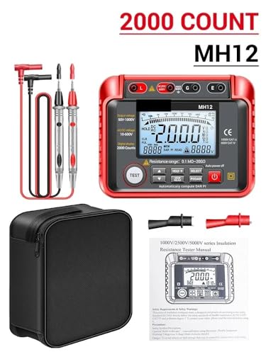 MH12/MH13 Digitales Megohmmeter Messgeräte Polarisationsindex PI-Test Automatischer und manueller Bereich Hintergrundbeleuchtung Ohmmeter Werkzeuge(MH12 red) von YVAAASIYC