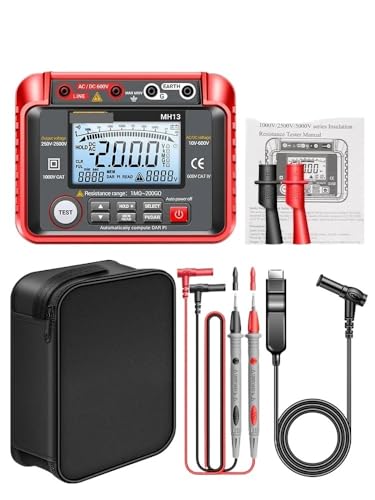 MH12/MH13 Digitales Megohmmeter Messgeräte Polarisationsindex PI-Test Automatischer und manueller Bereich Hintergrundbeleuchtung Ohmmeter Werkzeuge(MH13 red) von YVAAASIYC