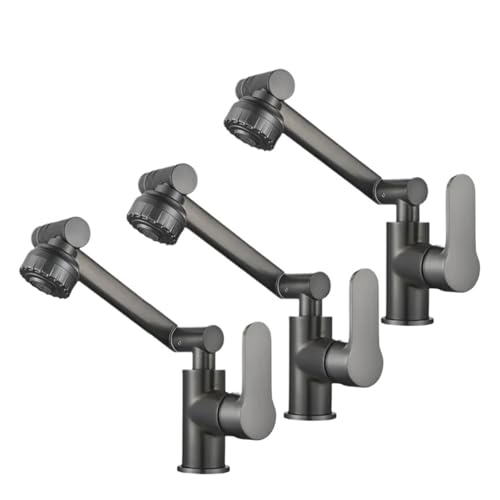 Toller Messing-Waschbeckenhahn mit mechanischer Armstruktur, kalt und heiß, 1080 Grad, multifunktionaler Strahlsprüher, drehbarer Wasserhahn(Black-3PCS) von YVAAASIYC
