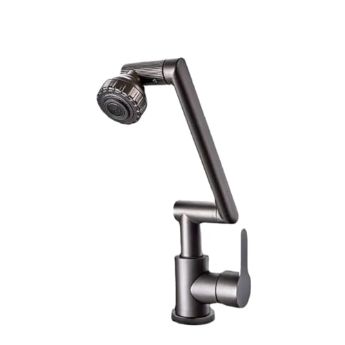 Toller Messing-Waschbeckenhahn mit mechanischer Armstruktur, kalt und heiß, 1080 Grad, multifunktionaler Strahlsprüher, drehbarer Wasserhahn(Grey-1PC) von YVAAASIYC