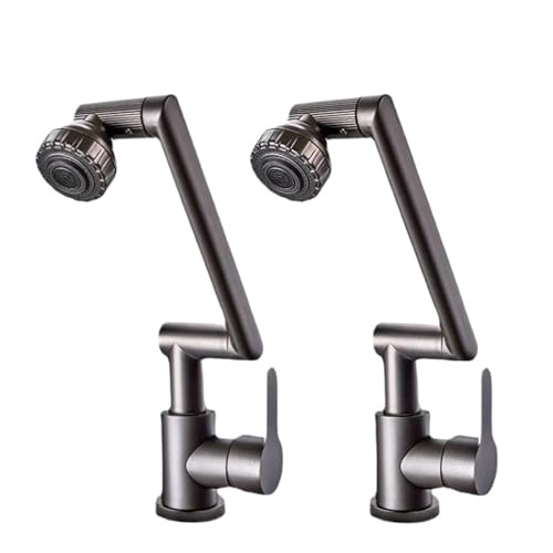 Toller Messing-Waschbeckenhahn mit mechanischer Armstruktur, kalt und heiß, 1080 Grad, multifunktionaler Strahlsprüher, drehbarer Wasserhahn(Grey-2PCS) von YVAAASIYC