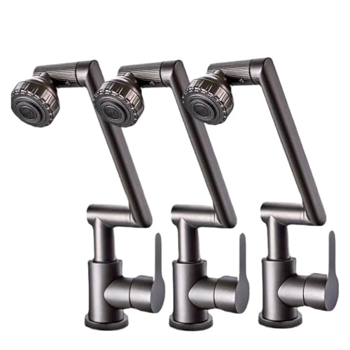 Toller Messing-Waschbeckenhahn mit mechanischer Armstruktur, kalt und heiß, 1080 Grad, multifunktionaler Strahlsprüher, drehbarer Wasserhahn(Grey-3PCS) von YVAAASIYC