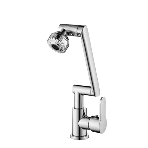 Toller Messing-Waschbeckenhahn mit mechanischer Armstruktur, kalt und heiß, 1080 Grad, multifunktionaler Strahlsprüher, drehbarer Wasserhahn(Silver-1PC) von YVAAASIYC