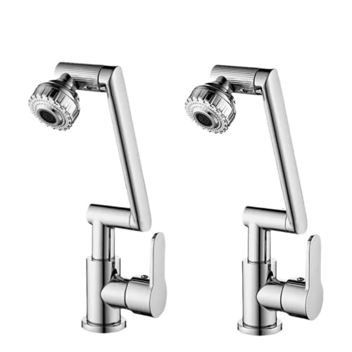 Toller Messing-Waschbeckenhahn mit mechanischer Armstruktur, kalt und heiß, 1080 Grad, multifunktionaler Strahlsprüher, drehbarer Wasserhahn(Silver-2PCS) von YVAAASIYC