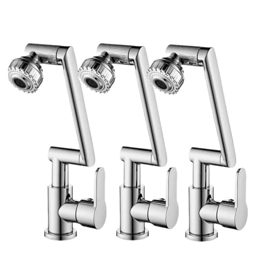 Toller Messing-Waschbeckenhahn mit mechanischer Armstruktur, kalt und heiß, 1080 Grad, multifunktionaler Strahlsprüher, drehbarer Wasserhahn(Silver-3PCS) von YVAAASIYC