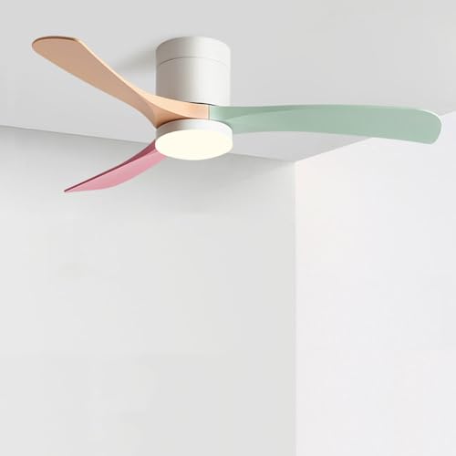Leise Deckenventilatoren Lichtern Fernbedienung Deckenventilator Lichtern Flacher Bündig Montierter Deckenventilator Dimmbares LED-Licht 3 Holzflügel 6 Geschwindigkeiten, Deckenventilator Wohnzimmer von YVAMNAD