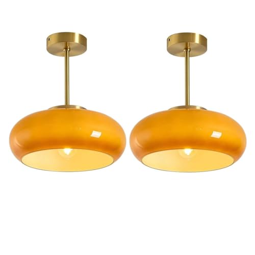 Mid-Century-Pendelleuchten, Orangefarbene Deckenleuchten, Halbbündige Glas-Deckenleuchte Metall-Deckenleuchte Mit Kuppelförmigem Glasschirm, Messing Moderne Vintage-Deckenleuchten Flur Esszimmer von YVAMNAD