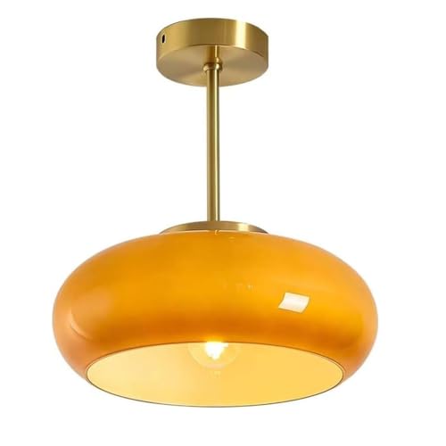 Mid-Century-Pendelleuchten, Orangefarbene Deckenleuchten, Halbbündige Glas-Deckenleuchte Metall-Deckenleuchte Mit Kuppelförmigem Glasschirm, Messing Moderne Vintage-Deckenleuchten Flur Esszimmer von YVAMNAD