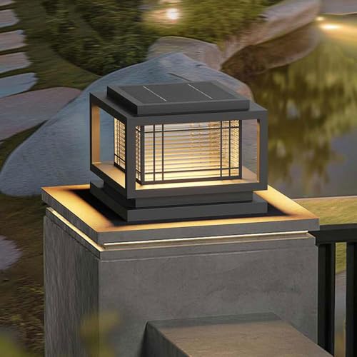 Solar-Pfostenkappenleuchte Außenbereich Pfostenleuchte, Schwarze Säulenkappenlampe, Außengehäuse, Säulenleuchte Solarbetriebene LED-Zaunlaterne Wasserdichte Landschaftsbeleuchtung Pfosten Und Hof von YVAMNAD