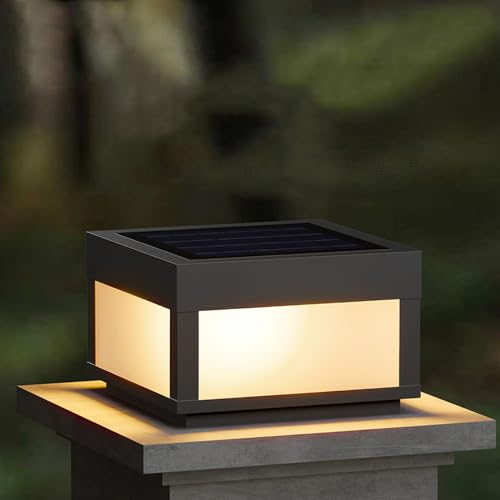 Solar-Säulenkappenleuchten Solarbetriebene Schwarze Pfostenleuchten Fernbedienung LED-Säulenlampe Außensäulenlampe Zaundeckkappenlaterne Wasserdichte Landschaftsbeleuchtung Gartendeck Außenbeleuchtung von YVAMNAD