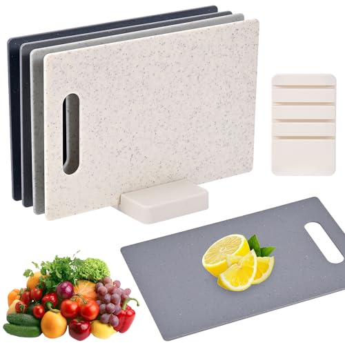 4er-Set Schneidebretter mit Sockel, doppelseitige Kunststoff-Schneidebretter, schneidebrett set, küchenbrett, frühstücksbrettchen set, 28 x 18 cm von YVCVQKUC