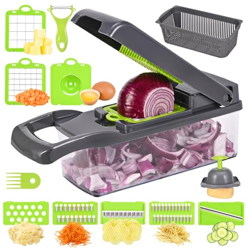 Gemüseschneider, 16-in-1-Gemüseschneider, gemüseschneider manuell, veggie chopper, multifunktionaler Gemüseschneider mit 7 austauschbaren Klingen, Würfelmaschine, Würfelmaschine für Gemüse, Obst Gemüseschneider, 16-in-1-Gemüseschneider, gemüseschneider manuell, veggie chopper, multifunktionaler Gemüseschneider mit 7 austauschbaren Klingen, Würfelmaschine, Würfelmaschine für Gemüse, Obst von YVCVQKUC