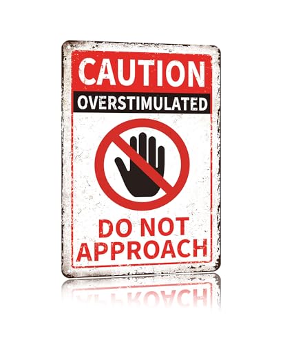YVHOGTA Lustiges Warnschild "Caution Overstimulated Do Not Approach", 20,3 x 30,5 cm, Vintage-Metallschild für Zuhause, Studio, Büro, Garage, Männerhöhle, Schlafzimmer, Dekoration, einzigartiges von YVHOGTA