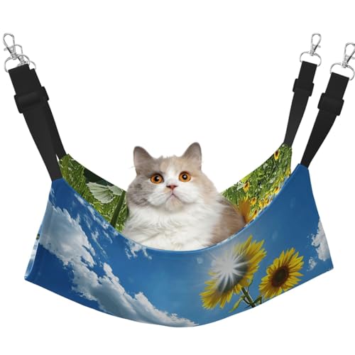 YVNKHKU Blauer Himmel, weiße Wolken, Sonnenblumen, wendbare Katzenhängematte, zum Aufhängen, weich, atmungsaktiv, Haustierkäfig, verstellbares Bett für Kätzchen, Welpen oder kleine und große YVNKHKU Blauer Himmel, weiße Wolken, Sonnenblumen, wendbare Katzenhängematte, zum Aufhängen, weich, atmungsaktiv, Haustierkäfig, verstellbares Bett für Kätzchen, Welpen oder kleine und große von YVNKHKU