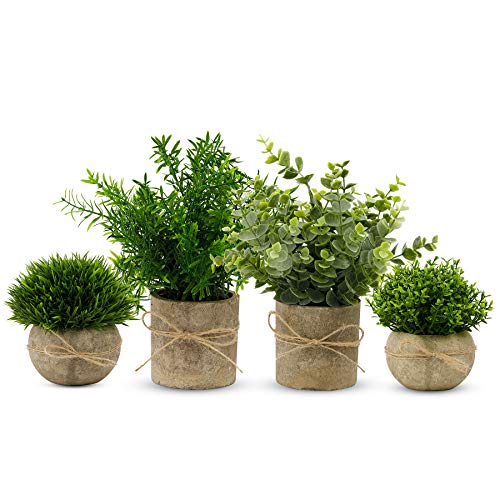 YVONNEYI 4 Stück Künstliche Pflanzen, Mini Kunstpflanze Eukalyptus, Künstliche Pflanzen Plastik für Schlafzimmer Badezimmer Küchen Zuhause Innen Deko von YVONNEYI