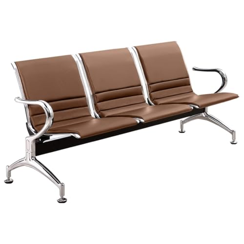 YVYKFZD 3-Sitzer Sitzbank für Wartezimmer, Wartezimmer-Bank-Set mit Armlehnen und Rückenlehnen, PU-Leder-Büro Besucherstuhl, Stahl Wartezimmerstühle Wartezimmerbank(Brown) von YVYKFZD