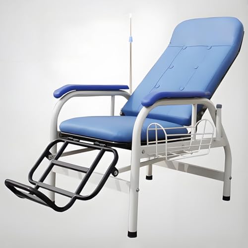 YVYKFZD Blutentnahmestuhl, Kliniken, Einzel-infusionsstuhl, Leder Liegestuhl mit Armlehnen und Infusionsständer, voll verstellbare Wartezimmerstühle Labor-Entnahmestuhl(Blue+Black) von YVYKFZD