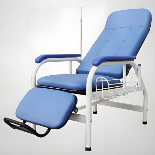 YVYKFZD Blutentnahmestuhl, Kliniken, Einzel-infusionsstuhl, Leder Liegestuhl mit Armlehnen und Infusionsständer, voll verstellbare Wartezimmerstühle Labor-Entnahmestuhl(Blue+Black 1) von YVYKFZD