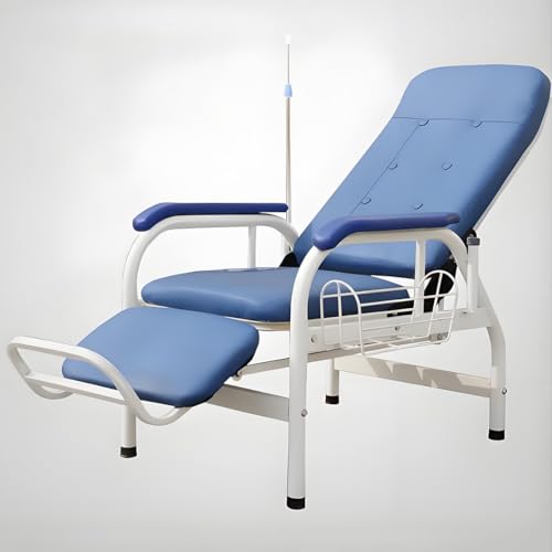 YVYKFZD Blutentnahmestuhl, Kliniken, Einzel-infusionsstuhl, Leder Liegestuhl mit Armlehnen und Infusionsständer, voll verstellbare Wartezimmerstühle Labor-Entnahmestuhl(Blue+White 1) von YVYKFZD