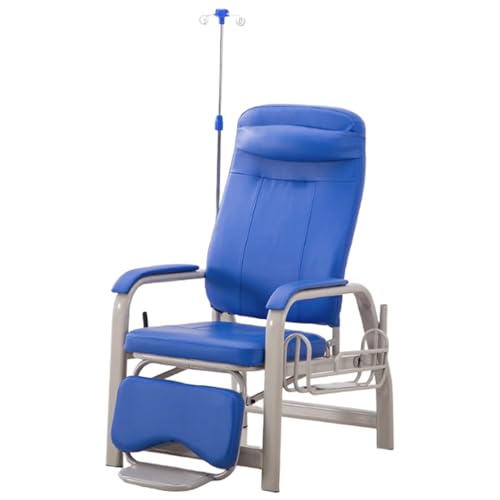 YVYKFZD Blutentnahmestuhl, Leder Liegestuhl, Einzel-infusionsstuhl mit Armlehnen und Infusionsständer, Verstellbarer Wartezimmerstühle Labor-Entnahmestuhl(Blue+Leather Armrests) von YVYKFZD