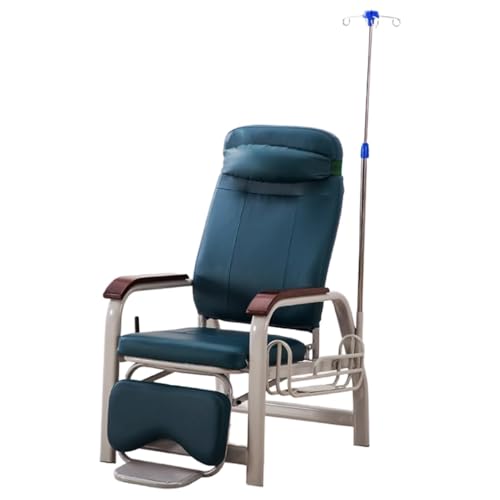 YVYKFZD Blutentnahmestuhl, Leder Liegestuhl, Einzel-infusionsstuhl mit Armlehnen und Infusionsständer, Verstellbarer Wartezimmerstühle Labor-Entnahmestuhl(Green+Wooden Armrests) von YVYKFZD