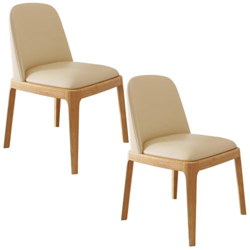 YVYKFZD Esszimmerstühle 2er/4er-Set, Esszimmerstuhl aus Holz, Gepolsterte Küchenstuhl, Küchenstühle ohne Armlehnen mit gebogener Rückenlehne, für Büros, Cafés und Bars(Beige+Wood,2PCS) von YVYKFZD