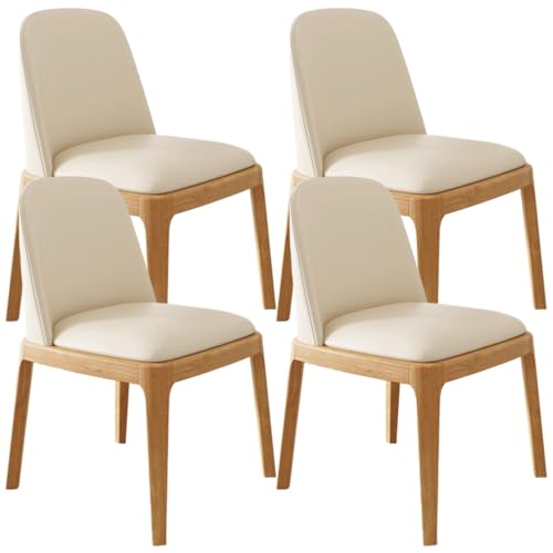 YVYKFZD Esszimmerstühle 2er/4er-Set, Esszimmerstuhl aus Holz, Gepolsterte Küchenstuhl, Küchenstühle ohne Armlehnen mit gebogener Rückenlehne, für Büros, Cafés und Bars(Off-White+Wood,4PCS) von YVYKFZD