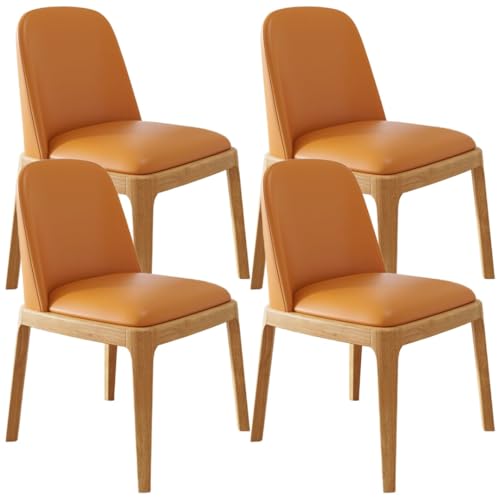 YVYKFZD Esszimmerstühle 2er/4er-Set, Esszimmerstuhl aus Holz, Gepolsterte Küchenstuhl, Küchenstühle ohne Armlehnen mit gebogener Rückenlehne, für Büros, Cafés und Bars(Orange+Wood,4PCS) von YVYKFZD