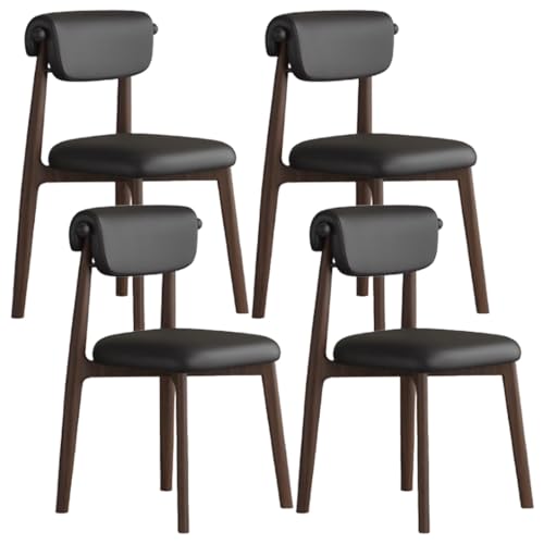 YVYKFZD Esszimmerstühle Set, Esszimmerstuhl aus Massivholz, gepolsterte Küchenstuhl, Küchenstühle mit gebogener Rückenlehne, für Schlafzimmer, Büros, Arbeitszimmer(Black+Walnut,4PCS) von YVYKFZD