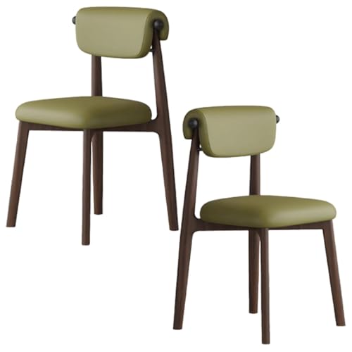 YVYKFZD Esszimmerstühle Set, Esszimmerstuhl aus Massivholz, gepolsterte Küchenstuhl, Küchenstühle mit gebogener Rückenlehne, für Schlafzimmer, Büros, Arbeitszimmer(Fruit Green+Walnut,2PCS) von YVYKFZD