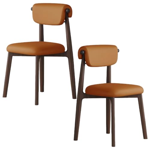 YVYKFZD Esszimmerstühle Set, Esszimmerstuhl aus Massivholz, gepolsterte Küchenstuhl, Küchenstühle mit gebogener Rückenlehne, für Schlafzimmer, Büros, Arbeitszimmer(Orange+Walnut,2PCS) von YVYKFZD