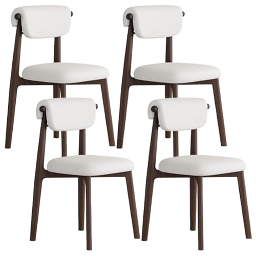YVYKFZD Esszimmerstühle Set, Esszimmerstuhl aus Massivholz, gepolsterte Küchenstuhl, Küchenstühle mit gebogener Rückenlehne, für Schlafzimmer, Büros, Arbeitszimmer(White+Walnut,4PCS) von YVYKFZD