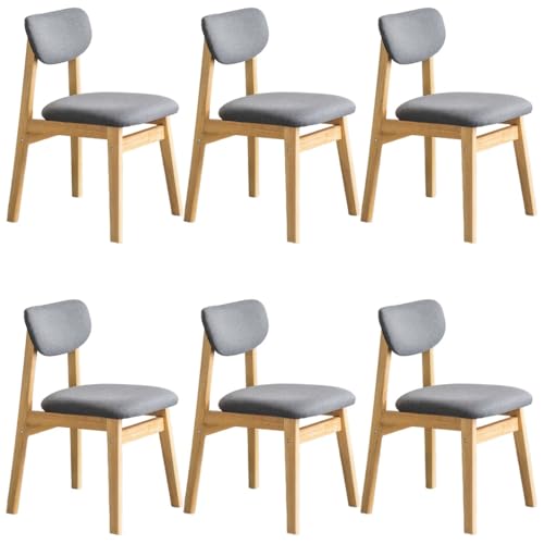 YVYKFZD Esszimmerstühle Set, Esszimmerstuhl aus Massivholz, gepolsterter Küchenstuhl mit geschwungener Rückenlehne, Küchenstühle mit abnehmbarem Sitzkissenbezug(Dark Gray+Wood Color,6PCS) von YVYKFZD