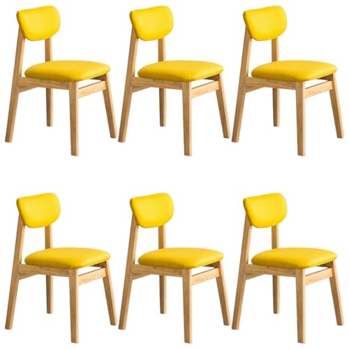 YVYKFZD Esszimmerstühle Set, Esszimmerstuhl aus Massivholz, gepolsterter Küchenstuhl mit geschwungener Rückenlehne, Küchenstühle mit abnehmbarem Sitzkissenbezug(Yellow+Wood Color,6PCS) von YVYKFZD