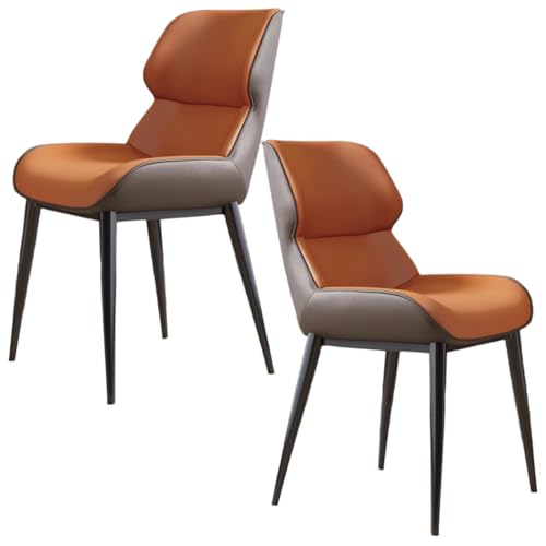 YVYKFZD Esszimmerstühle Set, Esszimmerstuhl aus PU-Leder, Küchenstuhl ohne Armlehnen mit Metallbeinen und gebogener Rückenlehne, gepolsterter Küchenstühle(Orange,2 pcs) von YVYKFZD