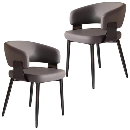 YVYKFZD Esszimmerstühle Set, Esszimmerstuhl mit Metallbeinen und gebogener Rückenlehne, Küchenstuhl mit Lederpolsterung, Küchenstühle mit Armlehnen, für Büros, Cafés(Gray,2PCS) von YVYKFZD