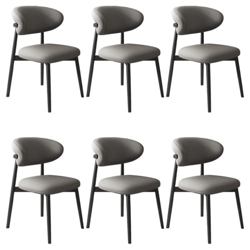 YVYKFZD Esszimmerstühle Set, Esszimmerstuhl mit Polsterung, Küchenstuhl mit Holzbeinen und geschwungener Rückenlehne, Küchenstühle aus Leder, für Büros und Restaurants(Dark Gray+Black,6PCS) von YVYKFZD