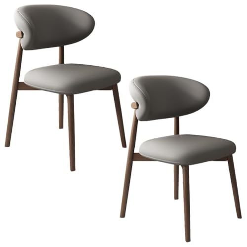 YVYKFZD Esszimmerstühle Set, Esszimmerstuhl mit Polsterung, Küchenstuhl mit Holzbeinen und geschwungener Rückenlehne, Küchenstühle aus Leder, für Büros und Restaurants(Dark Gray+Walnut,2PCS) von YVYKFZD