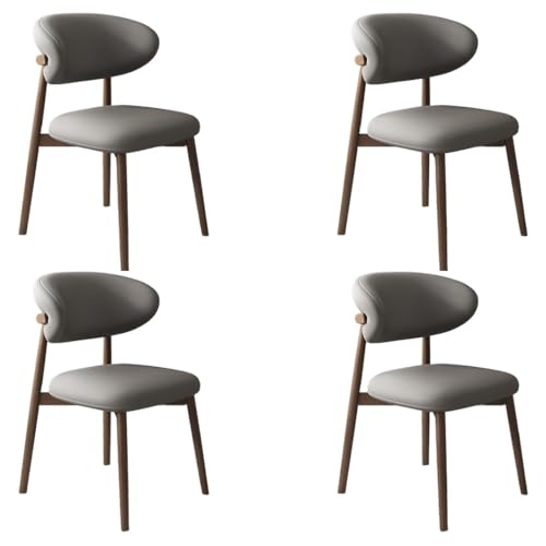 YVYKFZD Esszimmerstühle Set, Esszimmerstuhl mit Polsterung, Küchenstuhl mit Holzbeinen und geschwungener Rückenlehne, Küchenstühle aus Leder, für Büros und Restaurants(Dark Gray+Walnut,4PCS) von YVYKFZD
