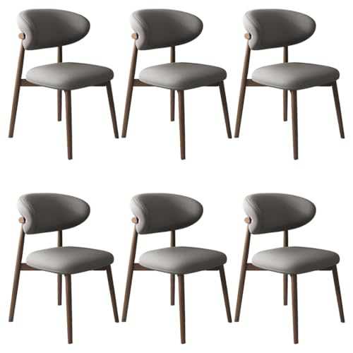 YVYKFZD Esszimmerstühle Set, Esszimmerstuhl mit Polsterung, Küchenstuhl mit Holzbeinen und geschwungener Rückenlehne, Küchenstühle aus Leder, für Büros und Restaurants(Dark Gray+Walnut,6PCS) von YVYKFZD