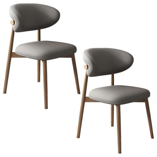YVYKFZD Esszimmerstühle Set, Esszimmerstuhl mit Polsterung, Küchenstuhl mit Holzbeinen und geschwungener Rückenlehne, Küchenstühle aus Leder, für Büros und Restaurants(Dark Gray+Wood,2PCS) von YVYKFZD