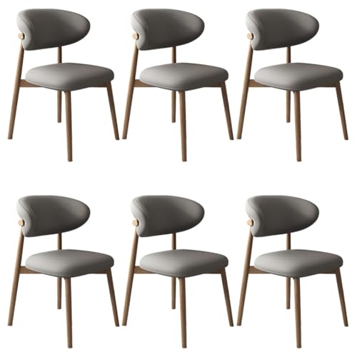 YVYKFZD Esszimmerstühle Set, Esszimmerstuhl mit Polsterung, Küchenstuhl mit Holzbeinen und geschwungener Rückenlehne, Küchenstühle aus Leder, für Büros und Restaurants(Dark Gray+Wood,6PCS) von YVYKFZD