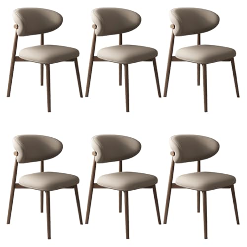 YVYKFZD Esszimmerstühle Set, Esszimmerstuhl mit Polsterung, Küchenstuhl mit Holzbeinen und geschwungener Rückenlehne, Küchenstühle aus Leder, für Büros und Restaurants(Dark Khaki+Walnut,6PCS) von YVYKFZD