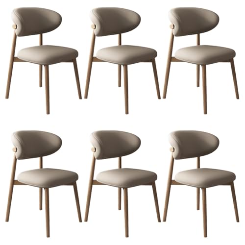 YVYKFZD Esszimmerstühle Set, Esszimmerstuhl mit Polsterung, Küchenstuhl mit Holzbeinen und geschwungener Rückenlehne, Küchenstühle aus Leder, für Büros und Restaurants(Dark Khaki+Wood,6PCS) von YVYKFZD