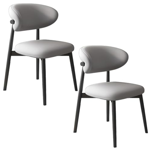 YVYKFZD Esszimmerstühle Set, Esszimmerstuhl mit Polsterung, Küchenstuhl mit Holzbeinen und geschwungener Rückenlehne, Küchenstühle aus Leder, für Büros und Restaurants(Light Gray+Black,2PCS) von YVYKFZD