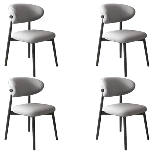 YVYKFZD Esszimmerstühle Set, Esszimmerstuhl mit Polsterung, Küchenstuhl mit Holzbeinen und geschwungener Rückenlehne, Küchenstühle aus Leder, für Büros und Restaurants(Light Gray+Black,4PCS) von YVYKFZD