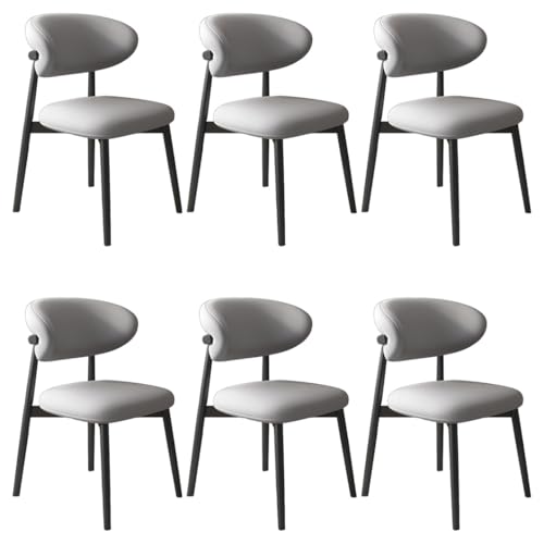 YVYKFZD Esszimmerstühle Set, Esszimmerstuhl mit Polsterung, Küchenstuhl mit Holzbeinen und geschwungener Rückenlehne, Küchenstühle aus Leder, für Büros und Restaurants(Light Gray+Black,6PCS) von YVYKFZD