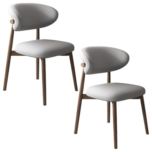 YVYKFZD Esszimmerstühle Set, Esszimmerstuhl mit Polsterung, Küchenstuhl mit Holzbeinen und geschwungener Rückenlehne, Küchenstühle aus Leder, für Büros und Restaurants(Light Gray+Walnut,2PCS) von YVYKFZD