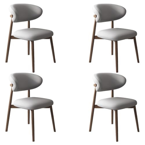 YVYKFZD Esszimmerstühle Set, Esszimmerstuhl mit Polsterung, Küchenstuhl mit Holzbeinen und geschwungener Rückenlehne, Küchenstühle aus Leder, für Büros und Restaurants(Light Gray+Walnut,4PCS) von YVYKFZD